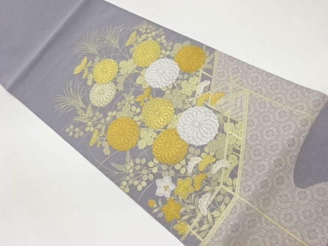 JAPANESE FUKURO OBI / WOVEN AUTUMN FLOWERS
